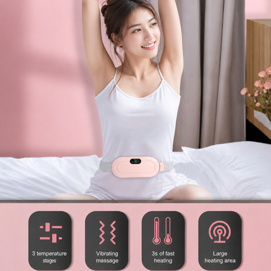 Cordless Electric Heating & Massage Belt – 3-Level Heat & 4-Level Vibration for Menstrual Cramps, Belly & Back Relief | Pink