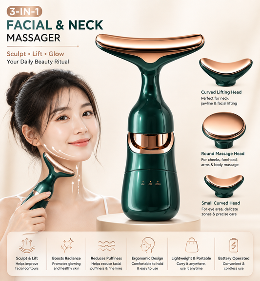 3-in-1 Facial Massager for Face, Neck & Eyes | Vibration Face Sculpting & Skincare Beauty Device