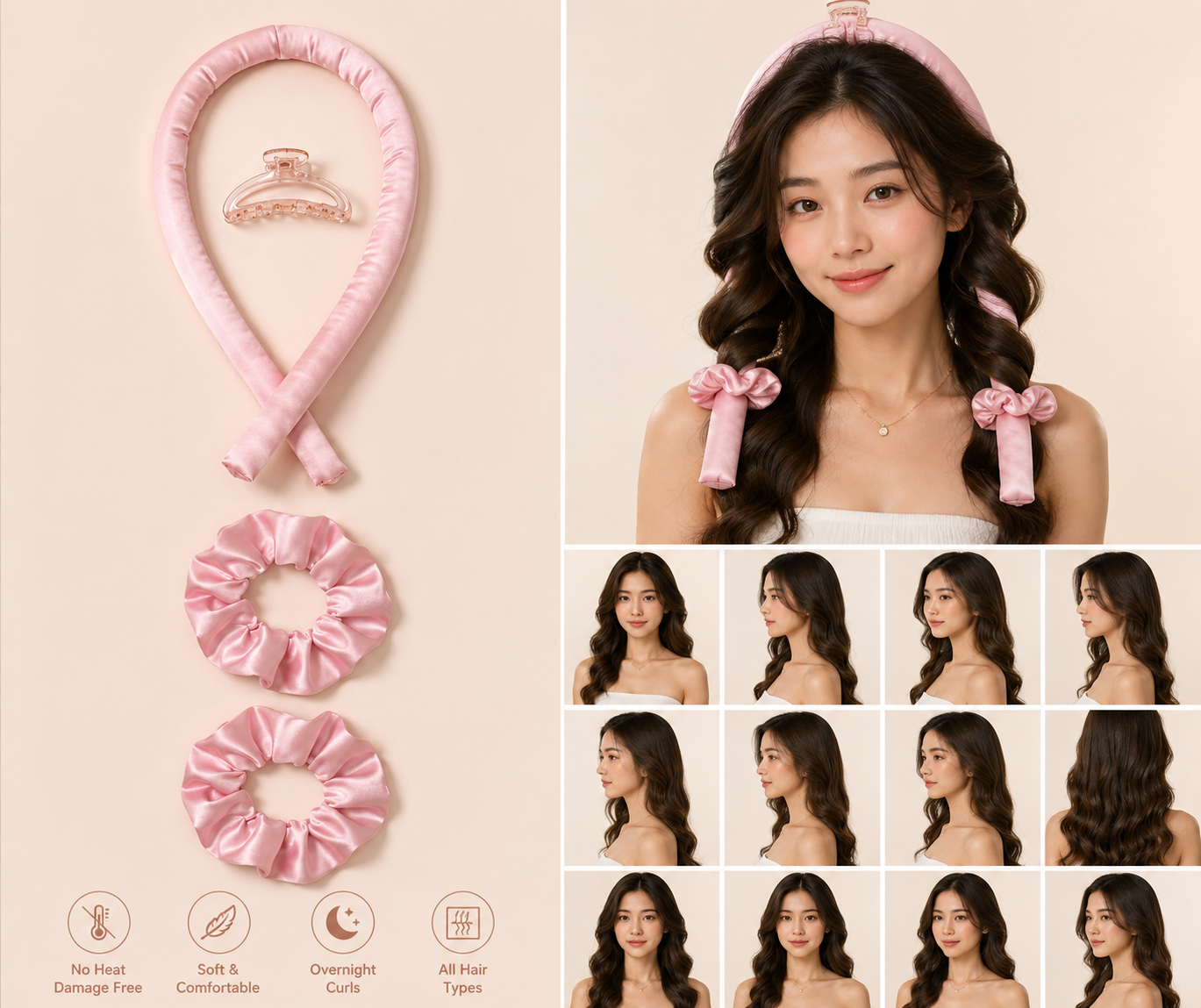 Luxury Satin Heatless Hair Curler – No-Heat Overnight Curling Set