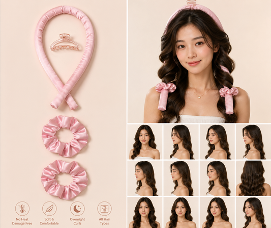 Luxury Satin Heatless Hair Curler – No-Heat Overnight Curling Set