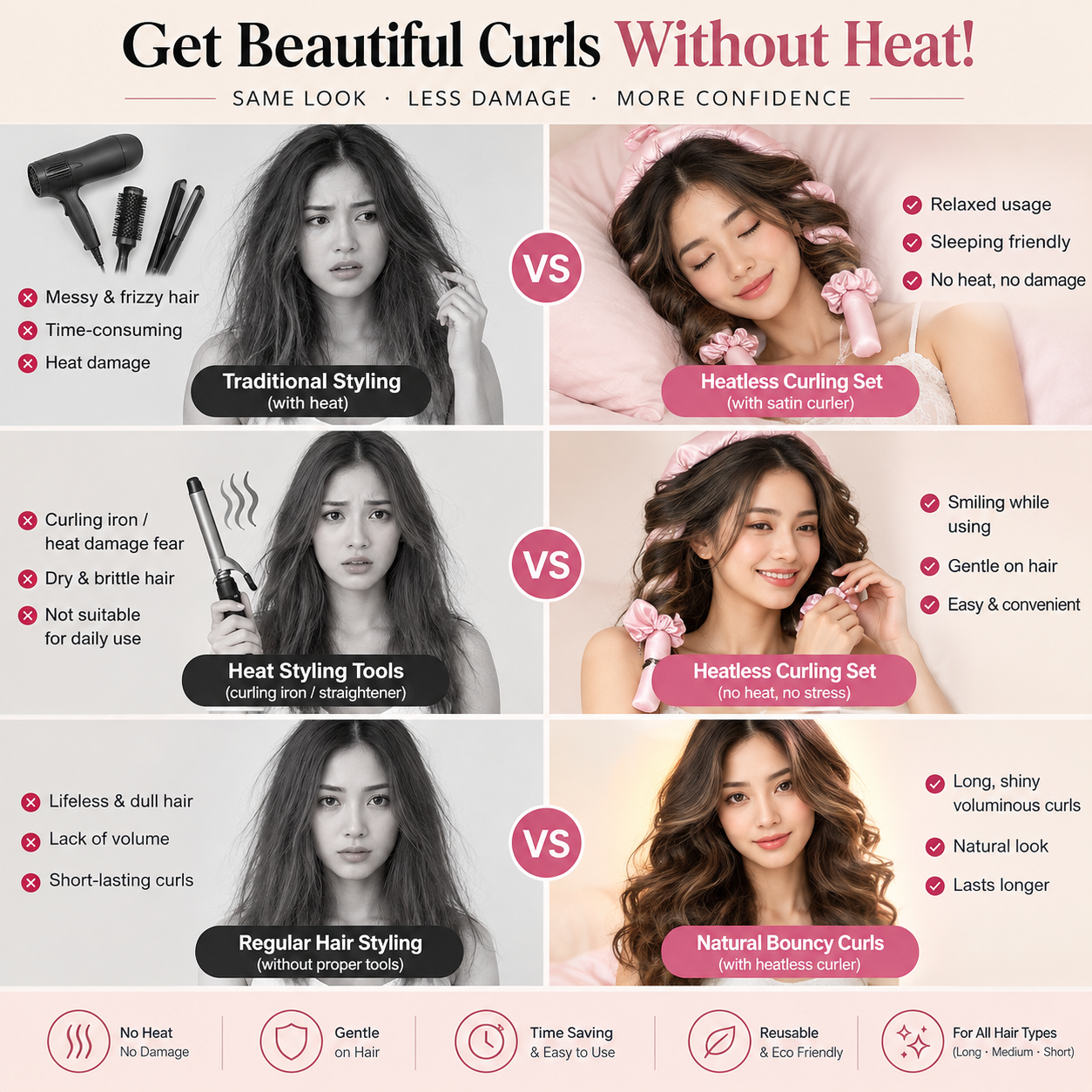 Luxury Satin Heatless Hair Curler – No-Heat Overnight Curling Set