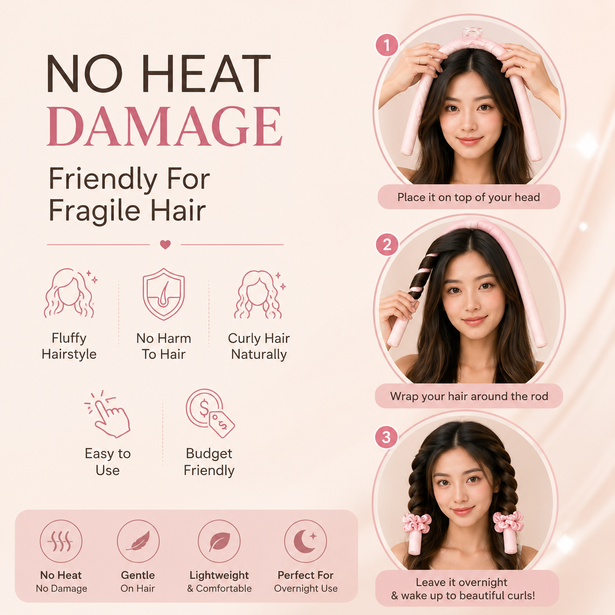 Luxury Satin Heatless Hair Curler – No-Heat Overnight Curling Set