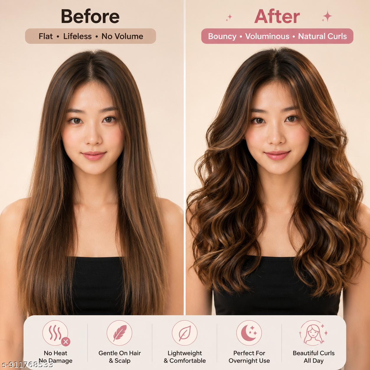 Luxury Satin Heatless Hair Curler – No-Heat Overnight Curling Set