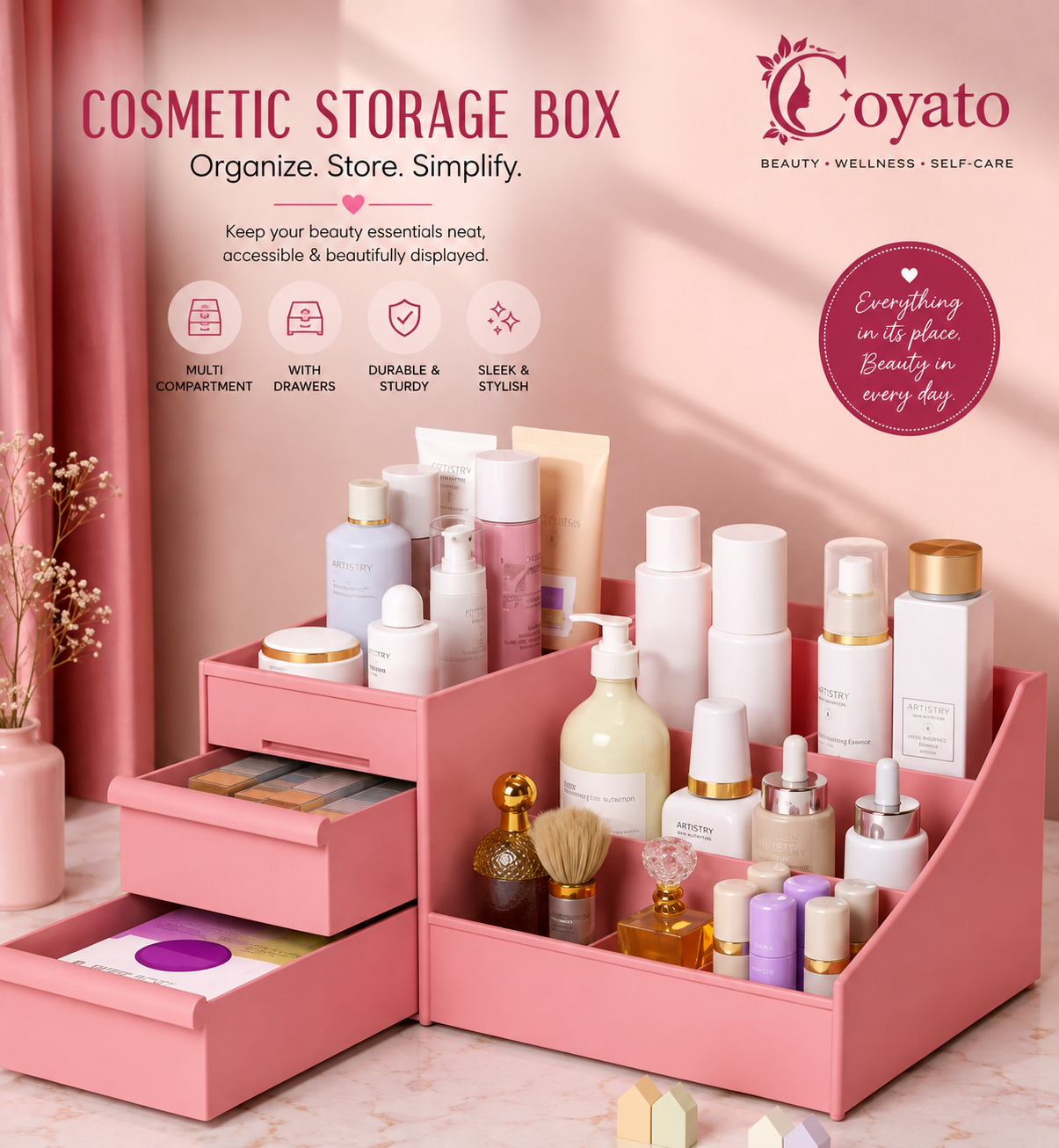 Multi-Compartment Cosmetic & Makeup Organizer with Drawers