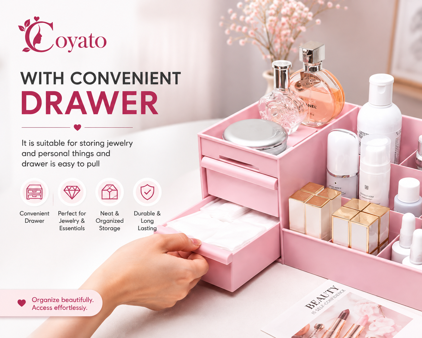 Multi-Compartment Cosmetic & Makeup Organizer with Drawers