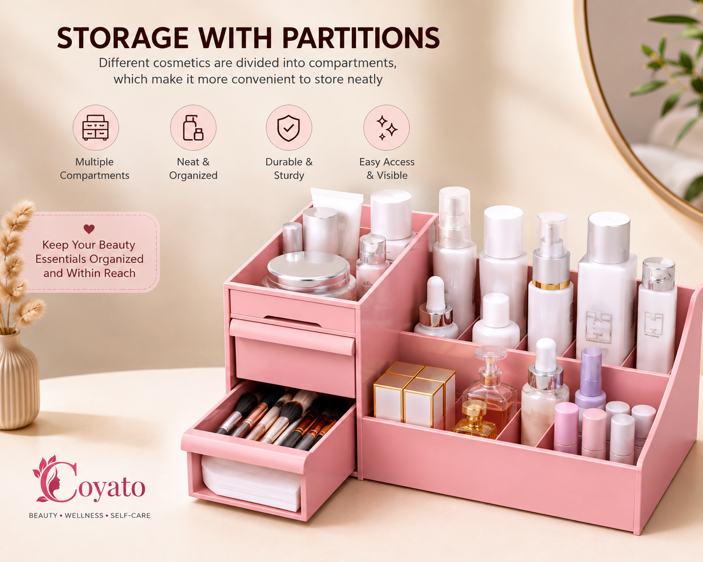 Multi-Compartment Cosmetic & Makeup Organizer with Drawers