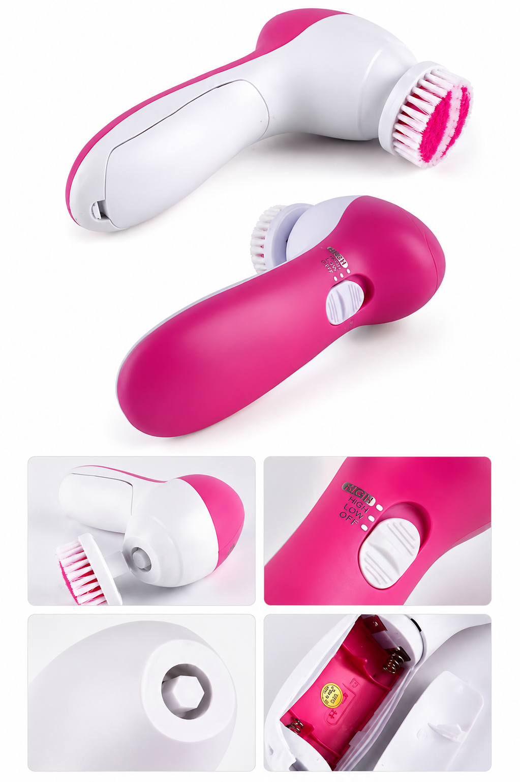 5 in 1 Facial Cleansing & Massager Set for Face & Body – Pink | Beauty Care & Skin Cleaning Brush