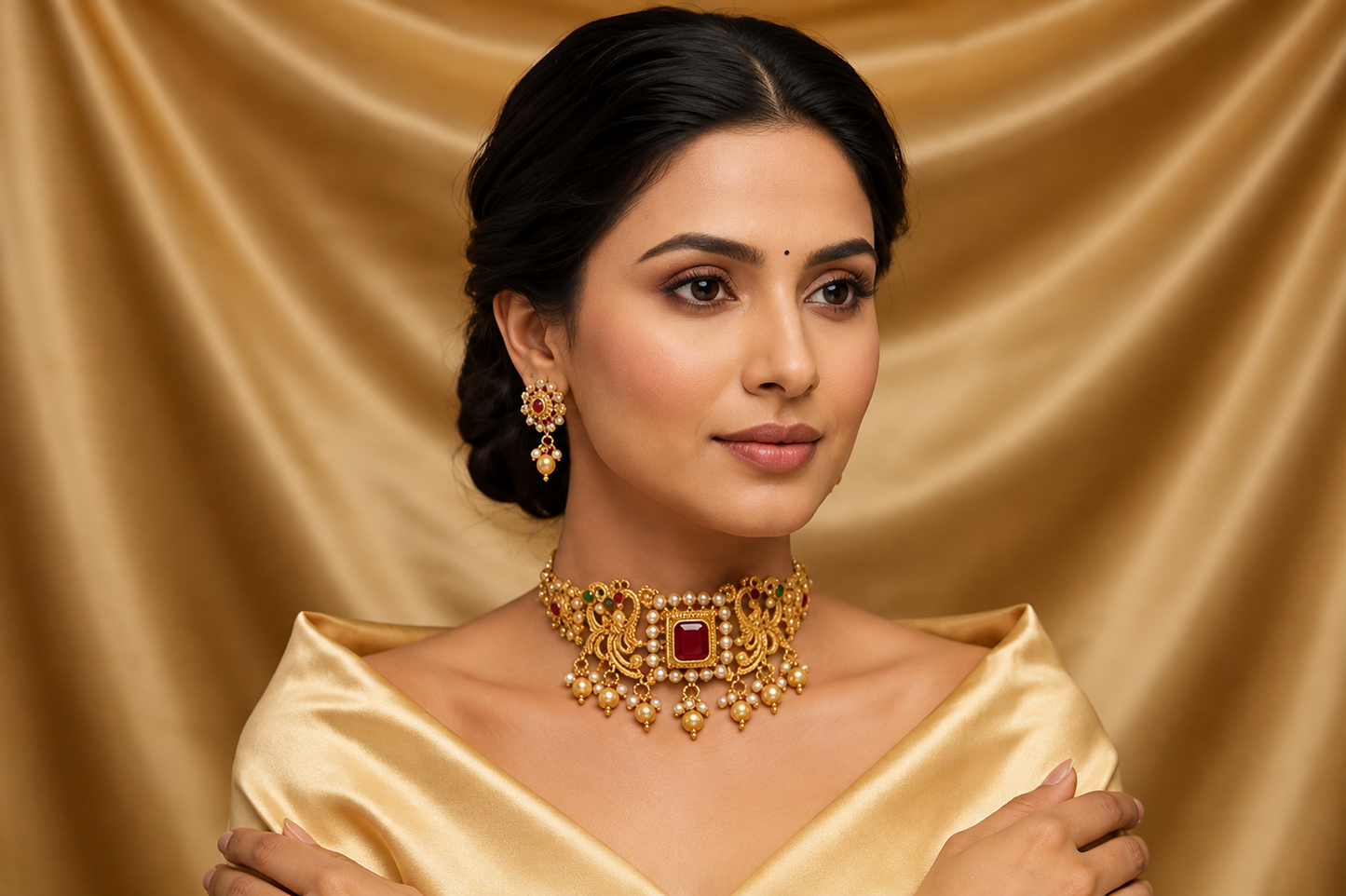 Premium Gold-Tone Choker Necklace & Earrings Set for Women & Girls | Elegant Traditional Jewellery Set