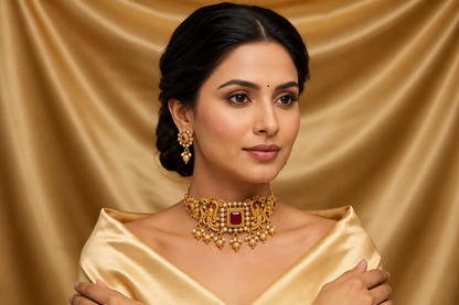 Premium Gold-Tone Choker Necklace & Earrings Set for Women & Girls | Elegant Traditional Jewellery Set
