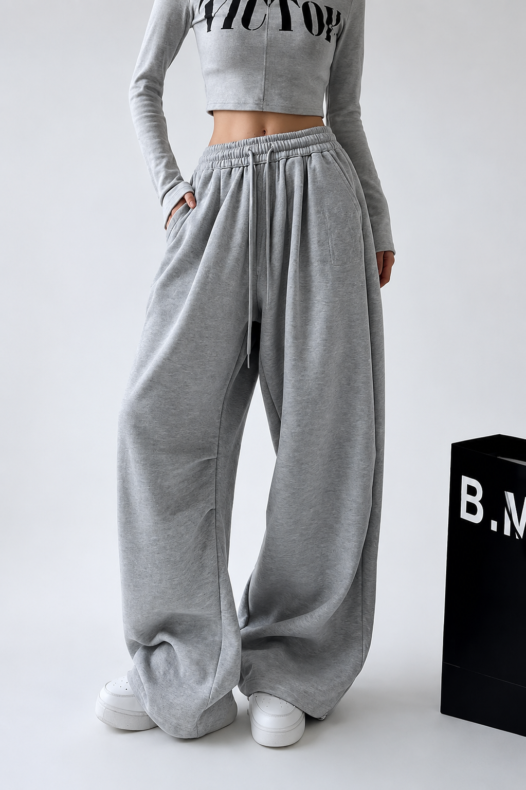 Women’s High-Waist Wide-Leg Casual Jogger Pants – Grey