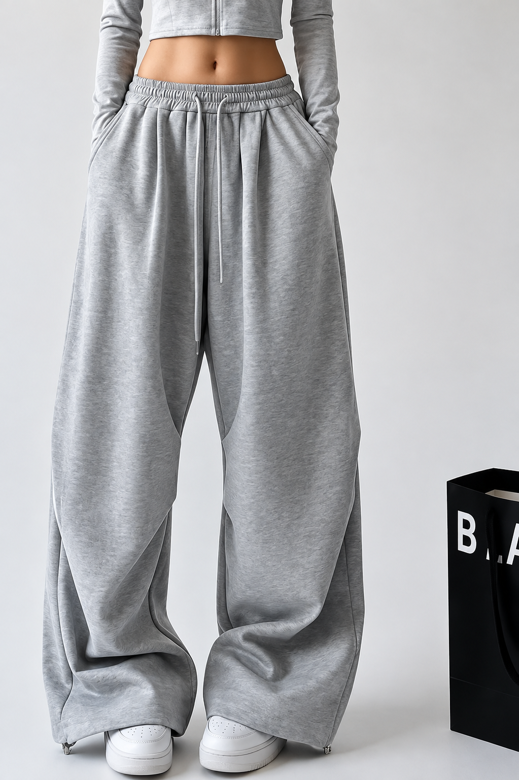 Women’s High-Waist Wide-Leg Casual Jogger Pants – Grey