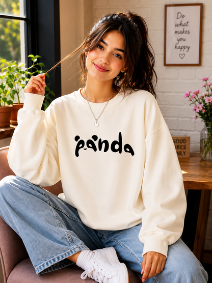 Panda Printed Oversized Winter Sweatshirt for Women & Girls – Round Neck