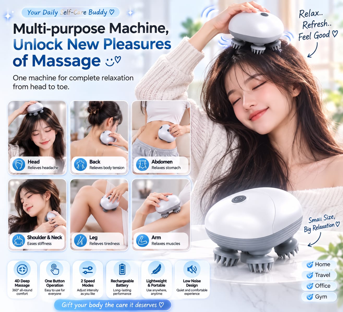 Electric Scalp & Head Massager with Red Light Therapy – 96 Kneading Points & Detachable Massage Head
